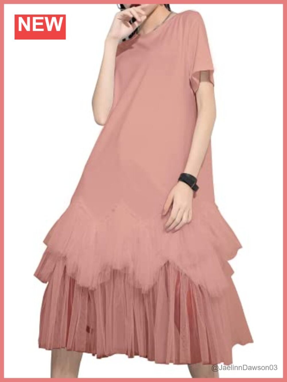 Oversized Tulle T-Shirt Dress Crew Neck Short Sleeve Midi Casual